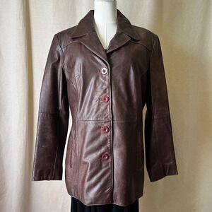 Wilson Leather Brown Leather Jacket Women L 90s Tailored Blazer Removable Liner